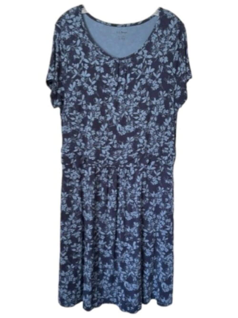 L.L. Bean Knit Midi Floral Print Stretch Dress Pockets - Navy/Blue - XL